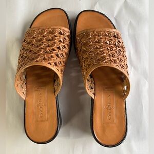 Cole Haan Tan Woven Leather Slide Sandals